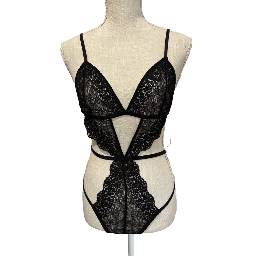 NWT Victoria's Secret Strappy Teddy Bodysuit Lingerie Black Size Small Lace Sexy